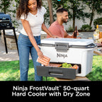 Ninja FrostVault 50qt Hard Cooler, Dry Storage Drawer, Cloud White FB151WH | Ninja FrostVault keeps food cool, dry & separate under 40°F for days, with 50-qt capacity holding up to 80 cans