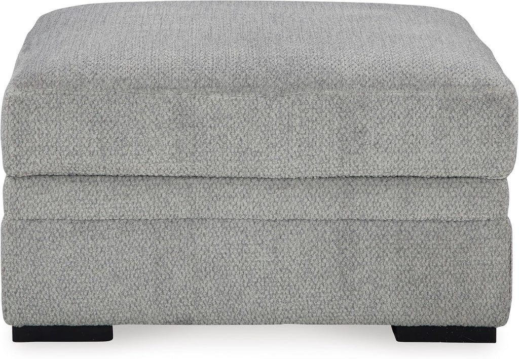 Signature Design by Ashley Square Ottoman with Storage and Cup Holders | Cement gray 100% polyester velvet, No assembly required, Faux wood legs, Casselbury Series