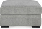 Signature Design by Ashley Square Ottoman with Storage and Cup Holders | Cement gray 100% polyester velvet, No assembly required, Faux wood legs, Casselbury Series