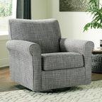 Signature Design by Ashley Renley Tweed Glider Swivel Accent Chair, Ash | Multi-tonal polyester, rayon, and acrylic upholstery, 360-degree rotation for living rooms and home offices