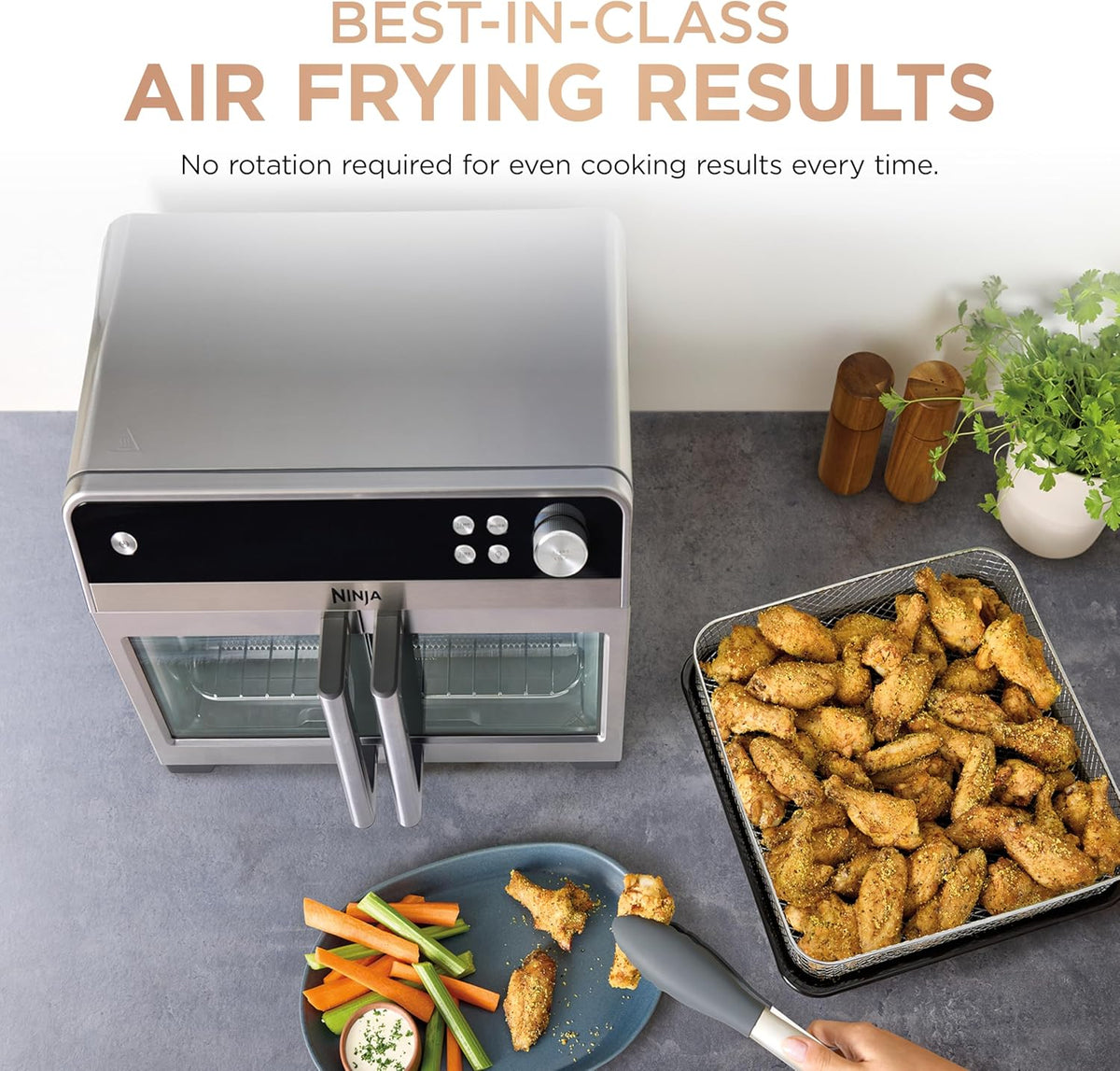 Ninja French Door Premier Air Fry Oven, 10-in-1, 20.3 Qt, Stainless, FO101 | 450F cyclonic air, PFAS-free surface, Air fry, sear crisp, bake, broil, toast, dehydrate