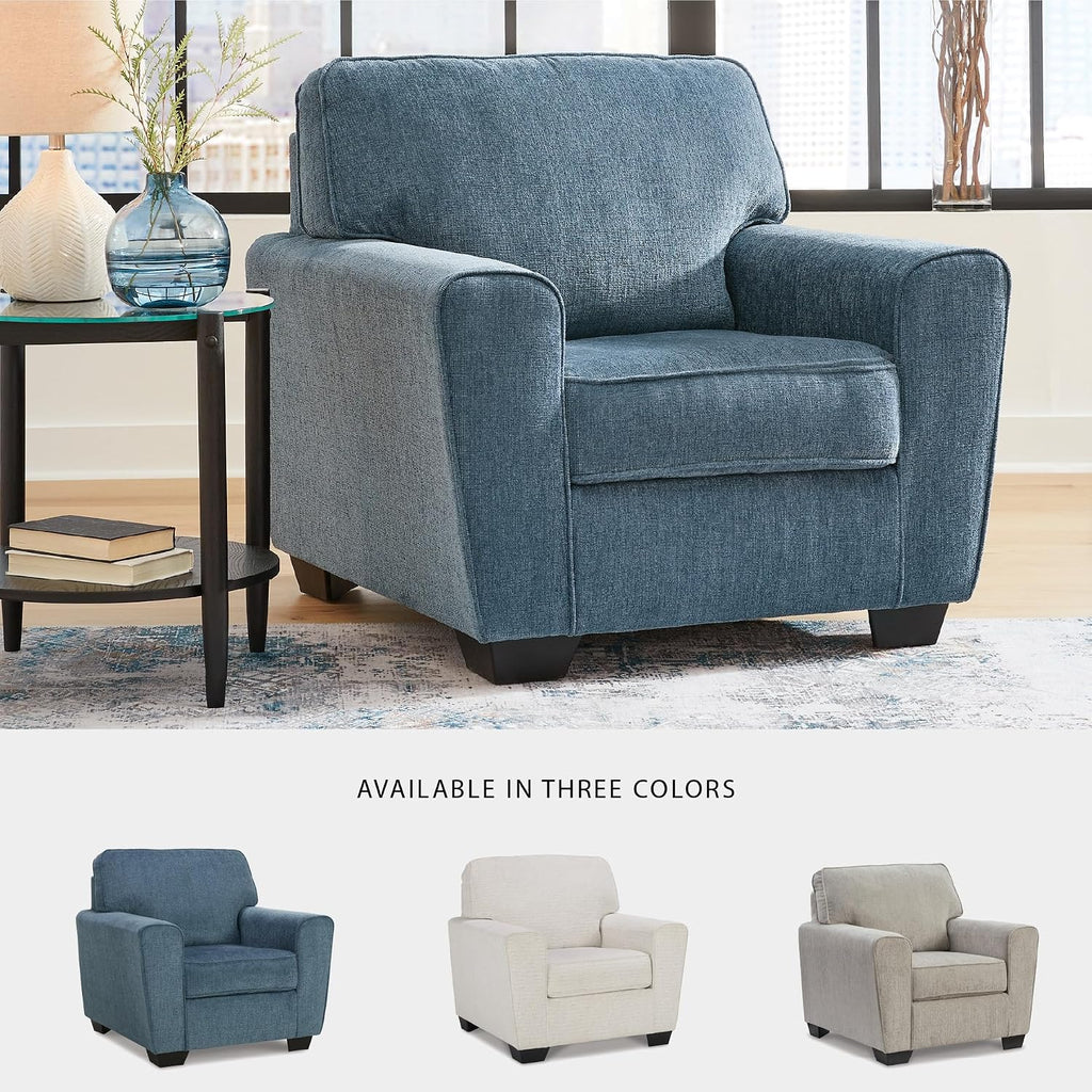 Signature Design by Ashley Cashton Oversized Accent Chair, Blue Arm Chair | Soft 100% polyester chenille, Durable wood and engineered wood frame, Spacious design for ultimate living room comfort