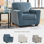 Signature Design by Ashley Cashton Oversized Accent Chair, Blue Arm Chair | Soft 100% polyester chenille, Durable wood and engineered wood frame, Spacious design for ultimate living room comfort