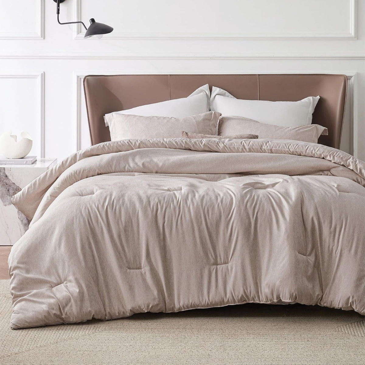 Bedsure Queen Size Comforter Sets, Beige Cationic Dyed Bedding Set 3 Pcs
