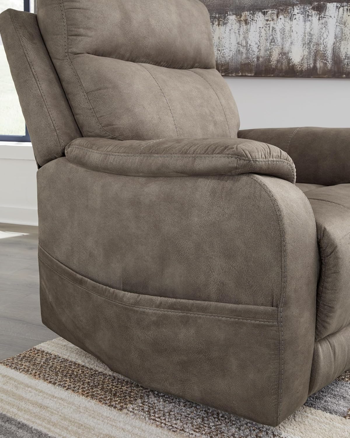 Signature Design by Ashley Dual Motor Power Lift Recliner, Heat & Massage | Fossil suede faux leather, Lift chairs recliners for elderly, Independent back and footrest, Crestmeade Series
