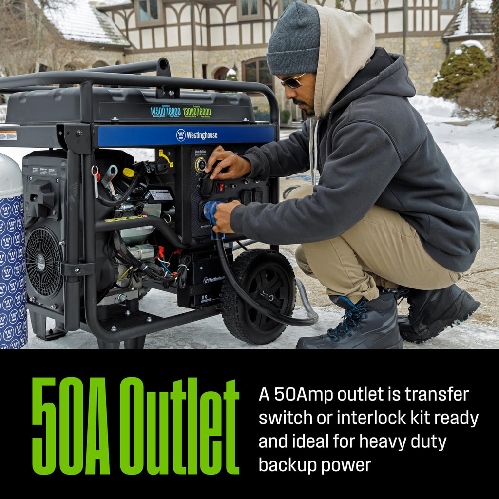 Westinghouse 18000 Peak Watt Tri-Fuel Home Backup Portable Generator, Remote Electric Start, Transfer Switch Ready, Gas, Propane, and Natural Gas Powered, CO Sensor