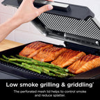Ninja GR101 Sizzle Smokeless Indoor Grill & Griddle, 14′′ Interchangeable Nonstick Plates, Dishwasher-Safe Removable Mesh Lid, 500F Max Heat, Even Edge-to-Edge Cooking, Grey/Silver (Renewed)
