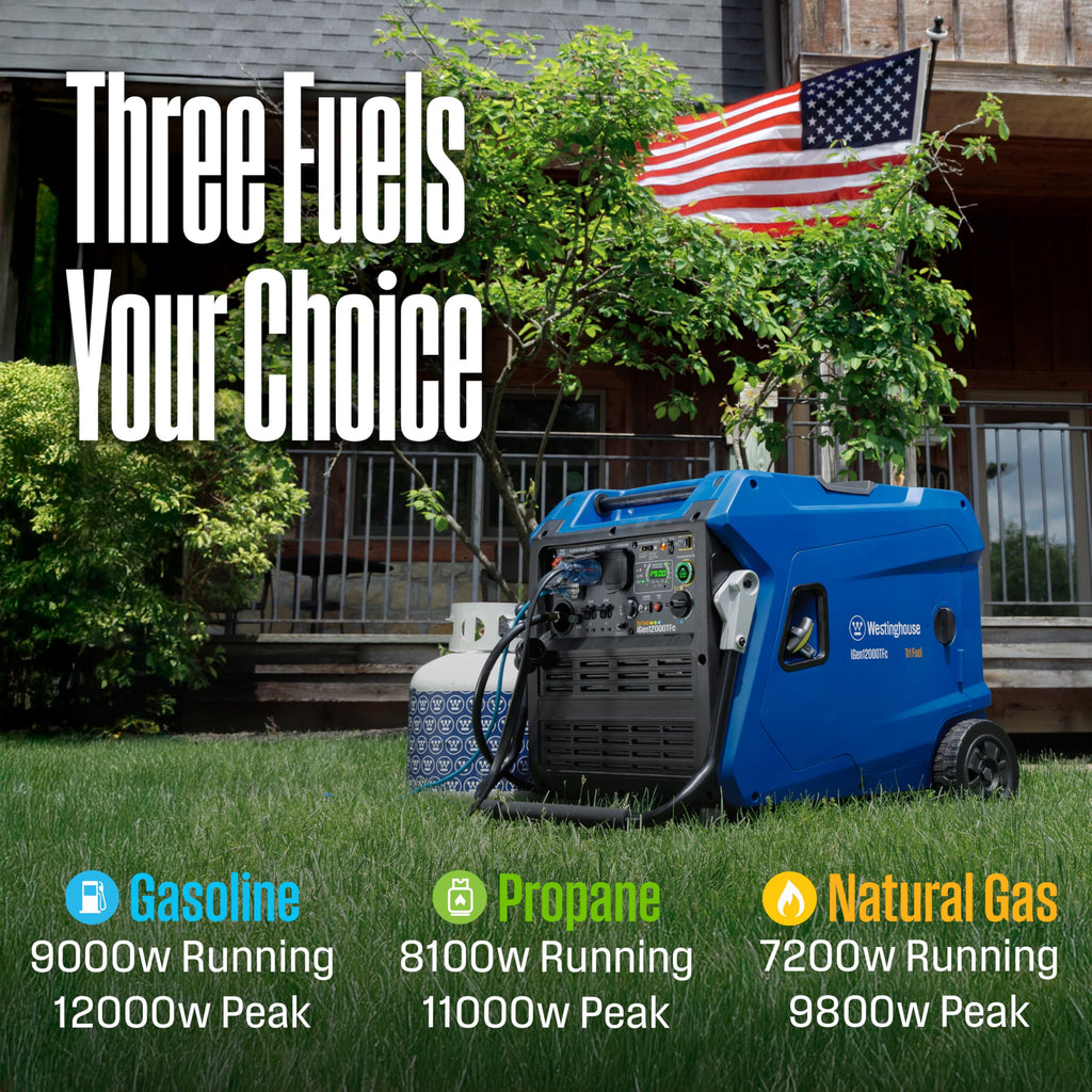 Westinghouse 12000 Peak Watt Dual Fuel Portable Inverter Generator, Remote Electric Start, Transfer Switch Ready, Gas and Propane Powered, Low THD - Safe for Electronics, Parallel Capable, CO Sensor