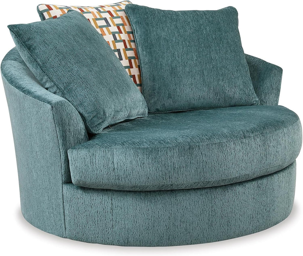 Signature Design by Ashley Laylabrook Scandinavian Upholstered Oversized Swivel Accent Chair with 3 Back Pillows, Green