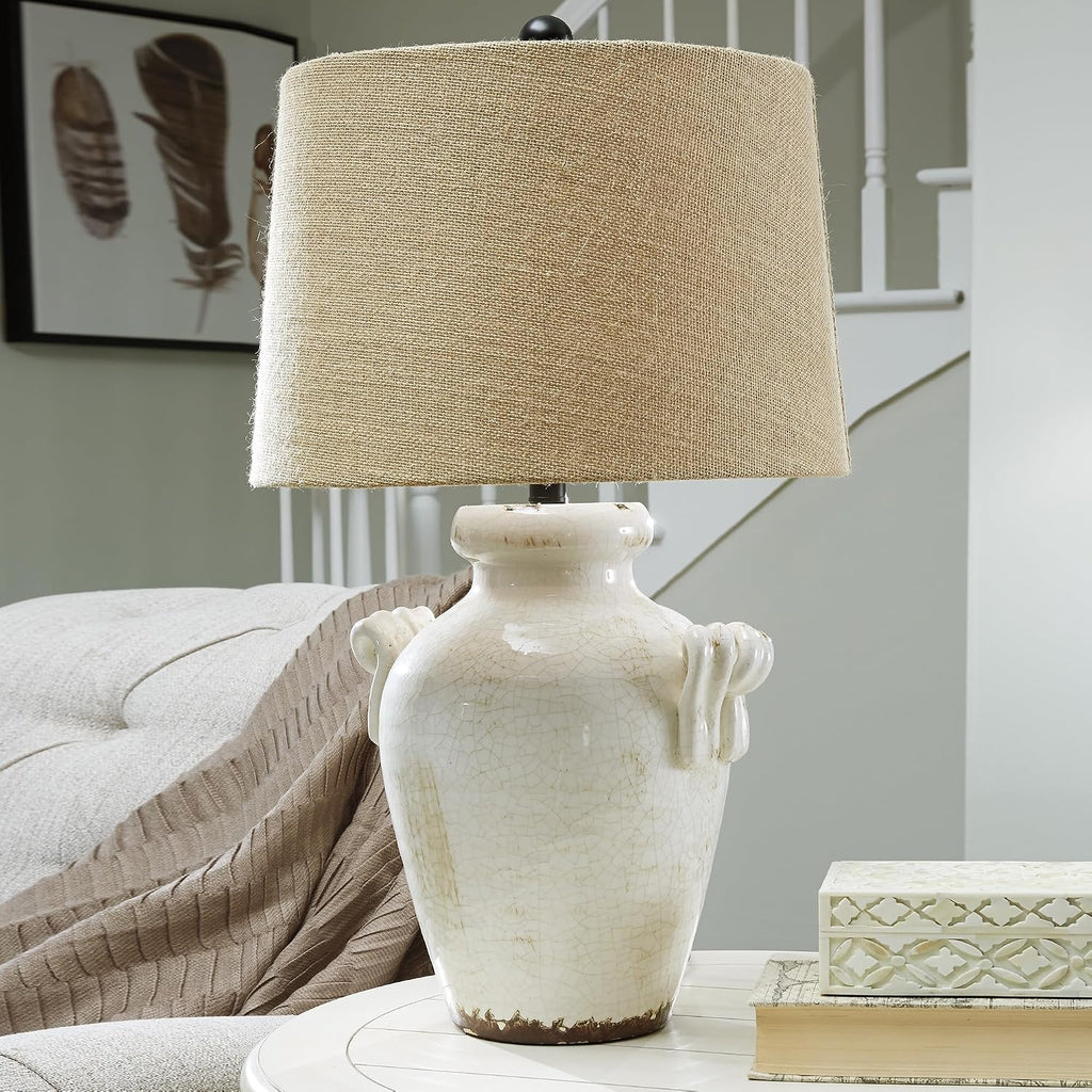 Signature Design by Ashley 27-Inch Farmhouse Ceramic Table Lamp, Cream