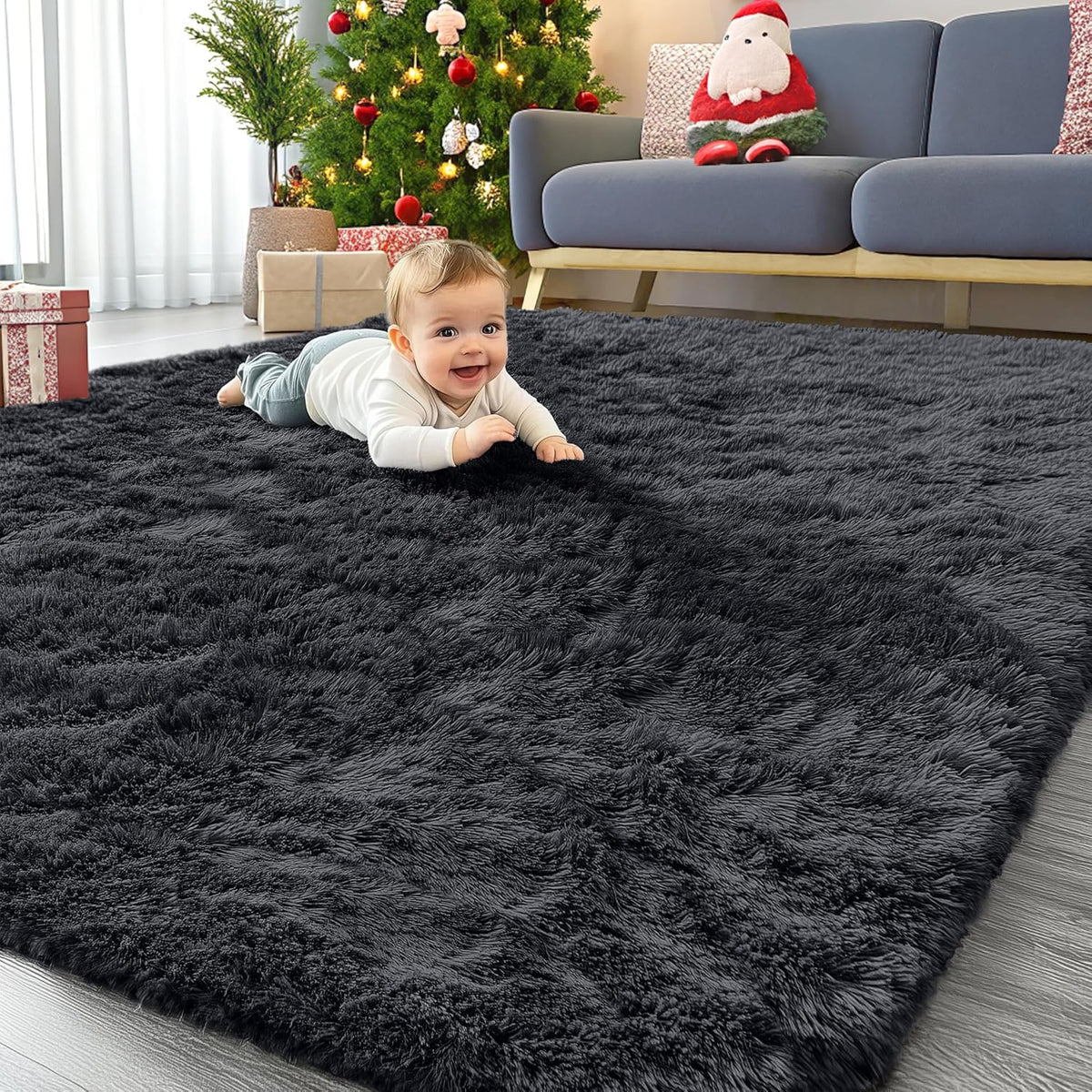 OLANLY Beige Round Rugs for Bedroom - Machine Washable, 4 ft Circle Area Rugs for Living Room, Soft and Fluffy Shaggy Carpet for Teen Girls and Boys, Nursery Rooms, Dorms, Home Decor Aesthetic