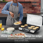Ninja® Sizzle™ Pro XL 20'' Indoor Griddle & Grill, Silver, GX101 | 40% larger cooking surface, ProTemp IQ edge-to-edge heat, ceramic nonstick plates, detachable ventilated lid, grease control.