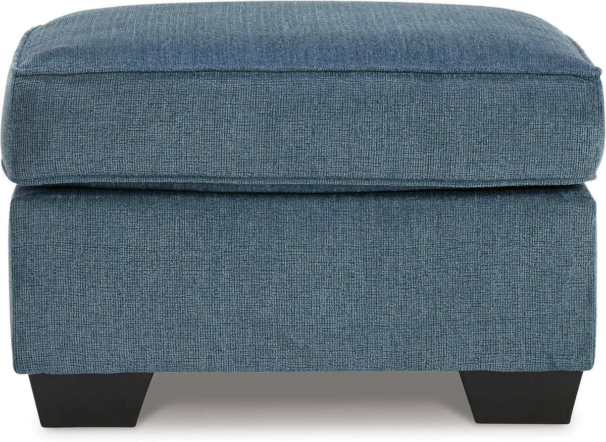 Signature Design by Ashley Ottoman, Cashton Blue Rectangular Foot Rest | 100% polyester Janiere chenille, Crosshatched weave, Ottoman foot rest, Firm foam cushion, Sturdy reinforced frame structure