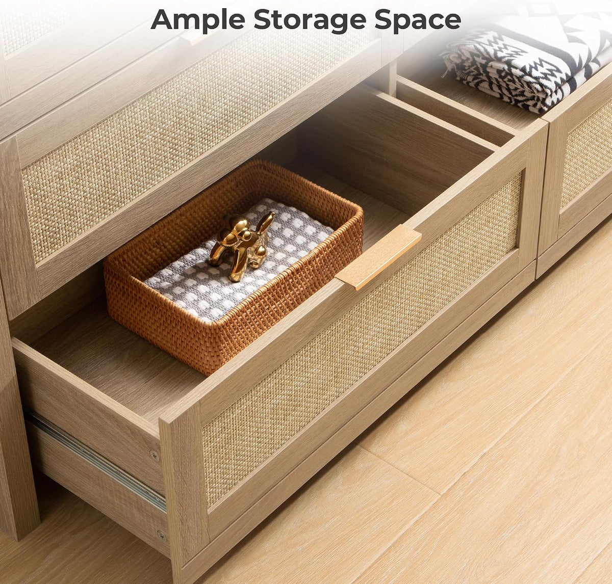 SICOTAS 7 Drawer Rattan Dresser for Bedroom, 57" Wide Dresser