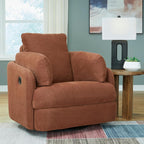 Signature Design by Ashley Modmax Contemporary Swivel Glider Recliner, Manual Reclining Chair for Living Room or Nursery, Next-Gen Nuvella Stain-Resistant Fabric, Hidden Storage, 42" W, Orange