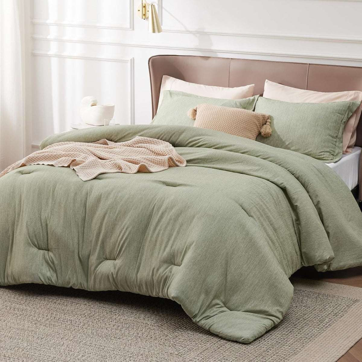 Bedsure Queen Size Comforter Sets, Beige Cationic Dyed Bedding Set 3 Pcs