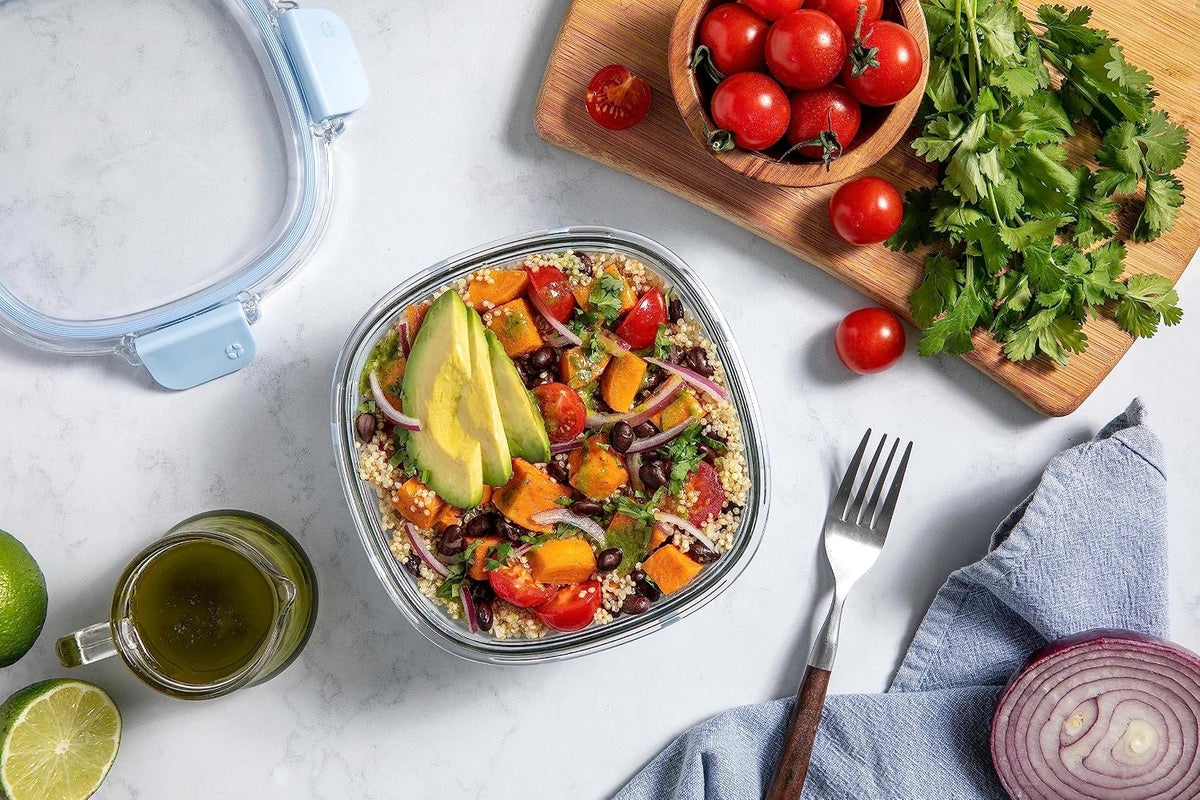 Ello Duraglass 4 Cup Glass Meal Prep Container with Lid, Halogen Blue