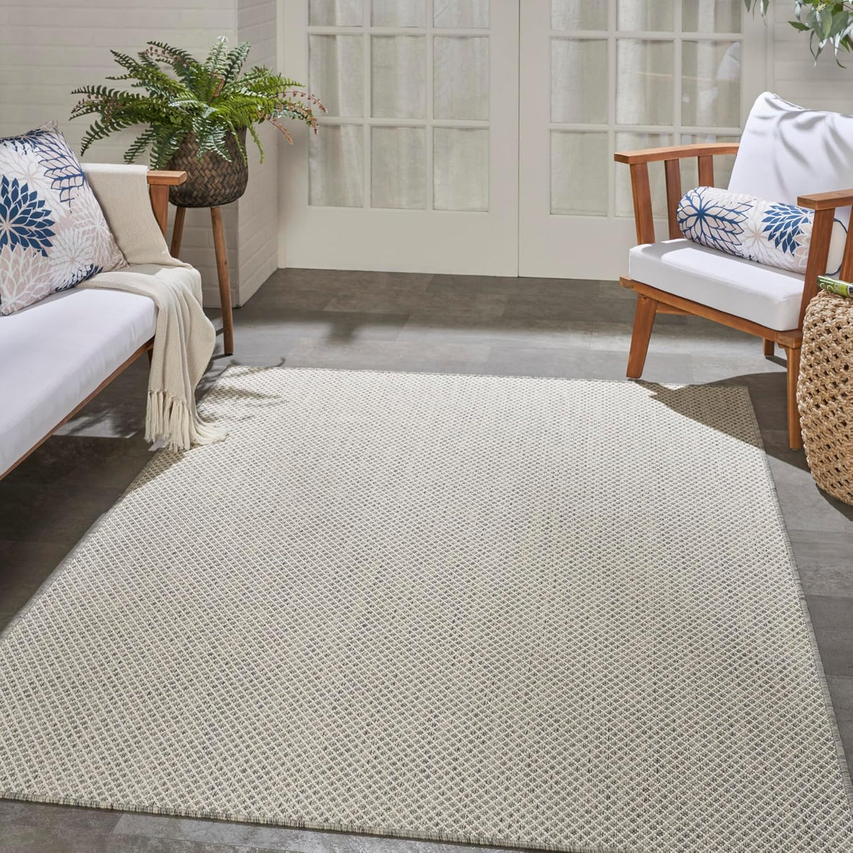 Nourison Home Courtyard Ivory Silver 6' x 9' Area Rug - Easy Clean, Non Shedding, Bed Room, Living Room, Dining Room, Kitchen (6' x 9')