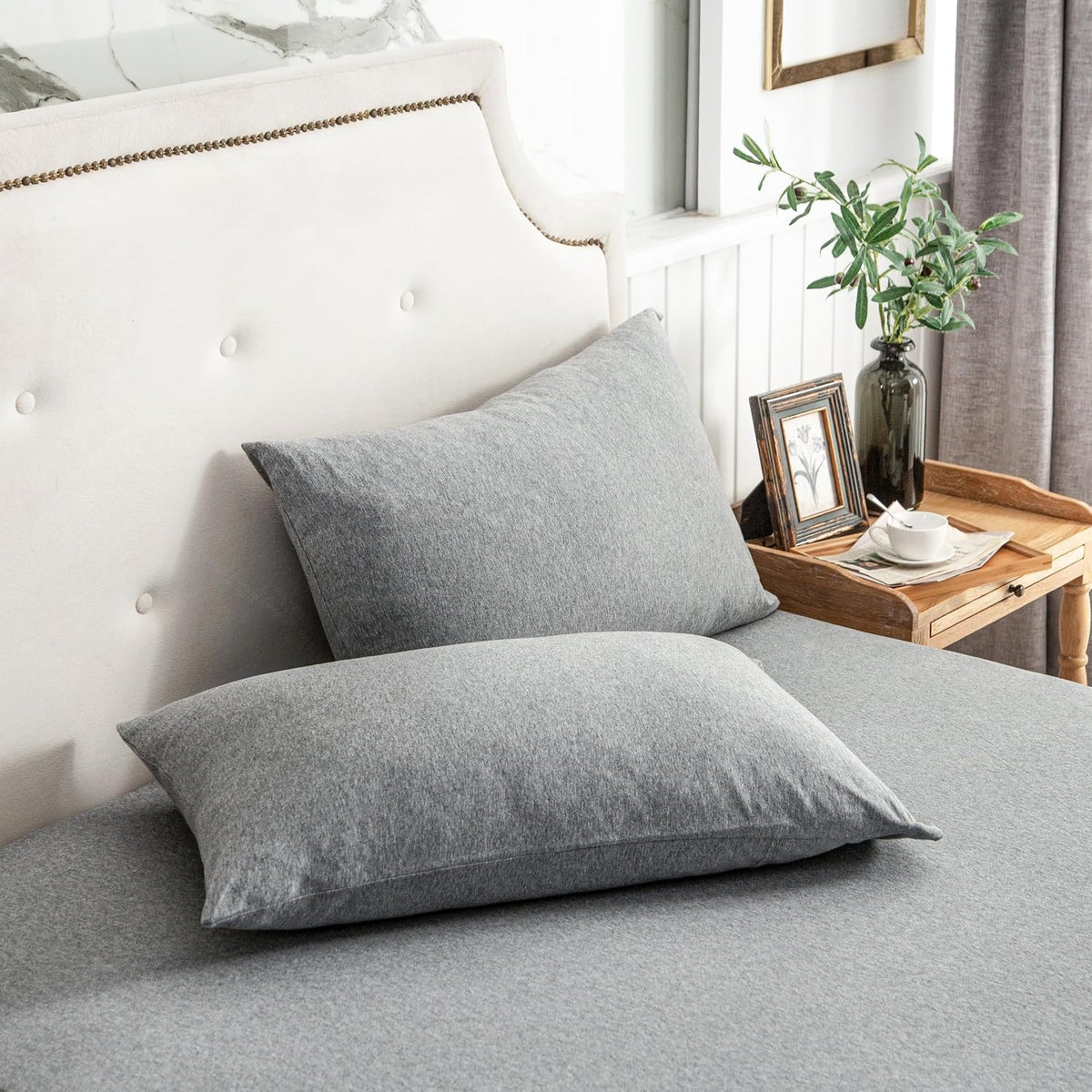 PURE ERA Jersey Knit Pillow Cases Solid Sage Green Standard