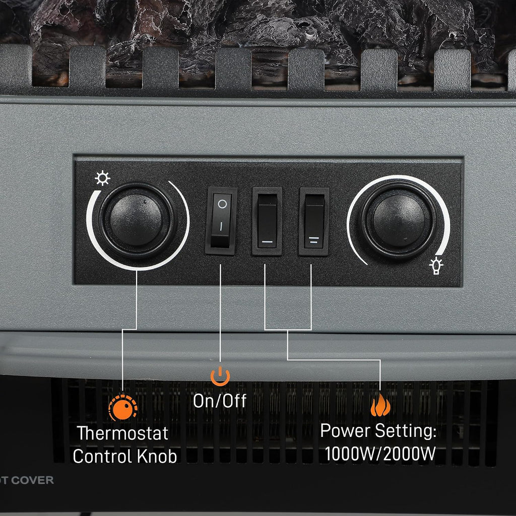 HOMCOM Electric Fireplace Stove, Freestanding Log Burner 1000W/2000W, Grey