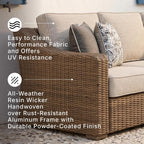 Signature Design by Ashley 3-Seat Outdoor Patio Couch, Handwoven Wicker | Outdoor furniture, Resin wicker over aluminum, Solution-dyed Nuvella fabric, 3-person capacity, Carmel Bay Series