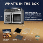 Ninja French Door Premier Air Fry Oven, 10-in-1, 20.3 Qt, Stainless, FO101 | 450F cyclonic air, PFAS-free surface, Air fry, sear crisp, bake, broil, toast, dehydrate