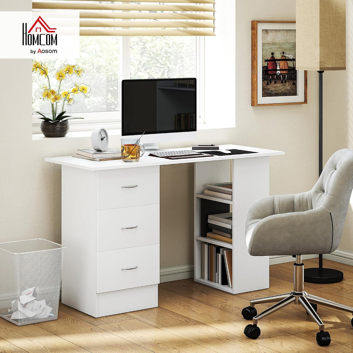 HOMCOM Computer Desk w/Drawers 120 x 49 x 72 cm White