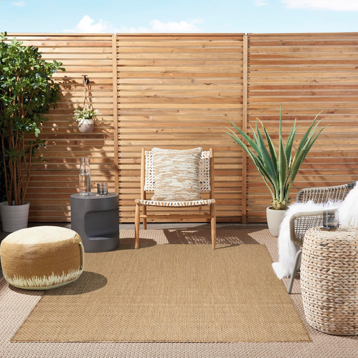 Nourison Home Courtyard Indoor Outdoor Area Rug, Jute, 5' x 7', Geometric