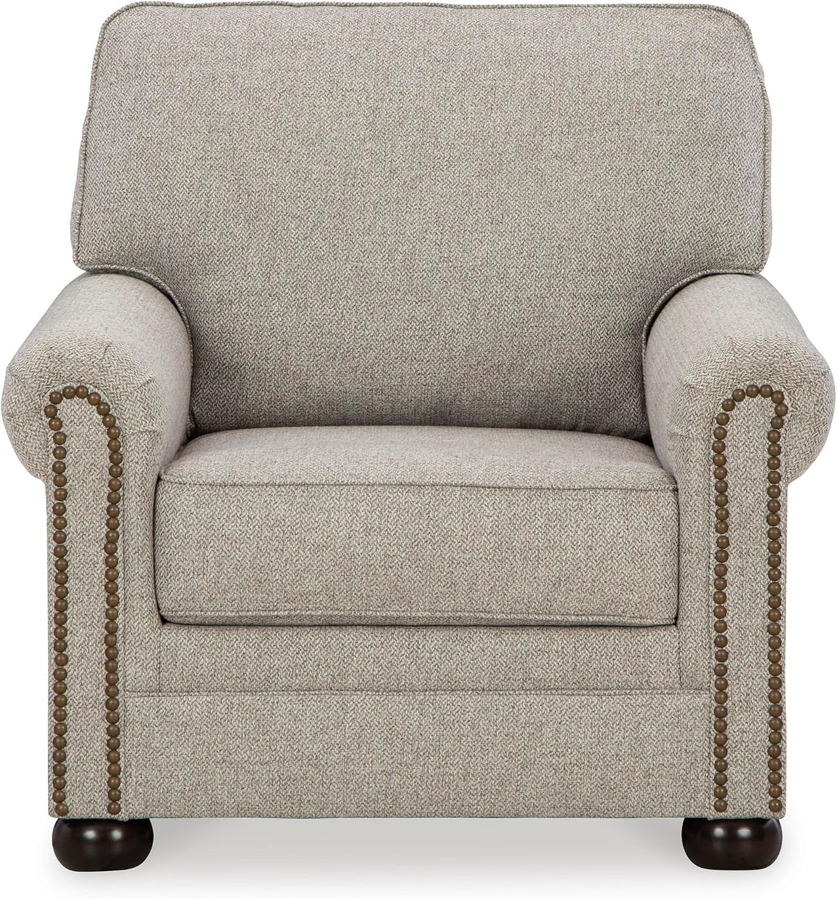 Signature Design by Ashley Gaelon Accent Chair, Dune Beige Chenille Fabric | Soft textured herringbone pattern, Sag-resistant platform foundation for even support, Traditional nailhead trim