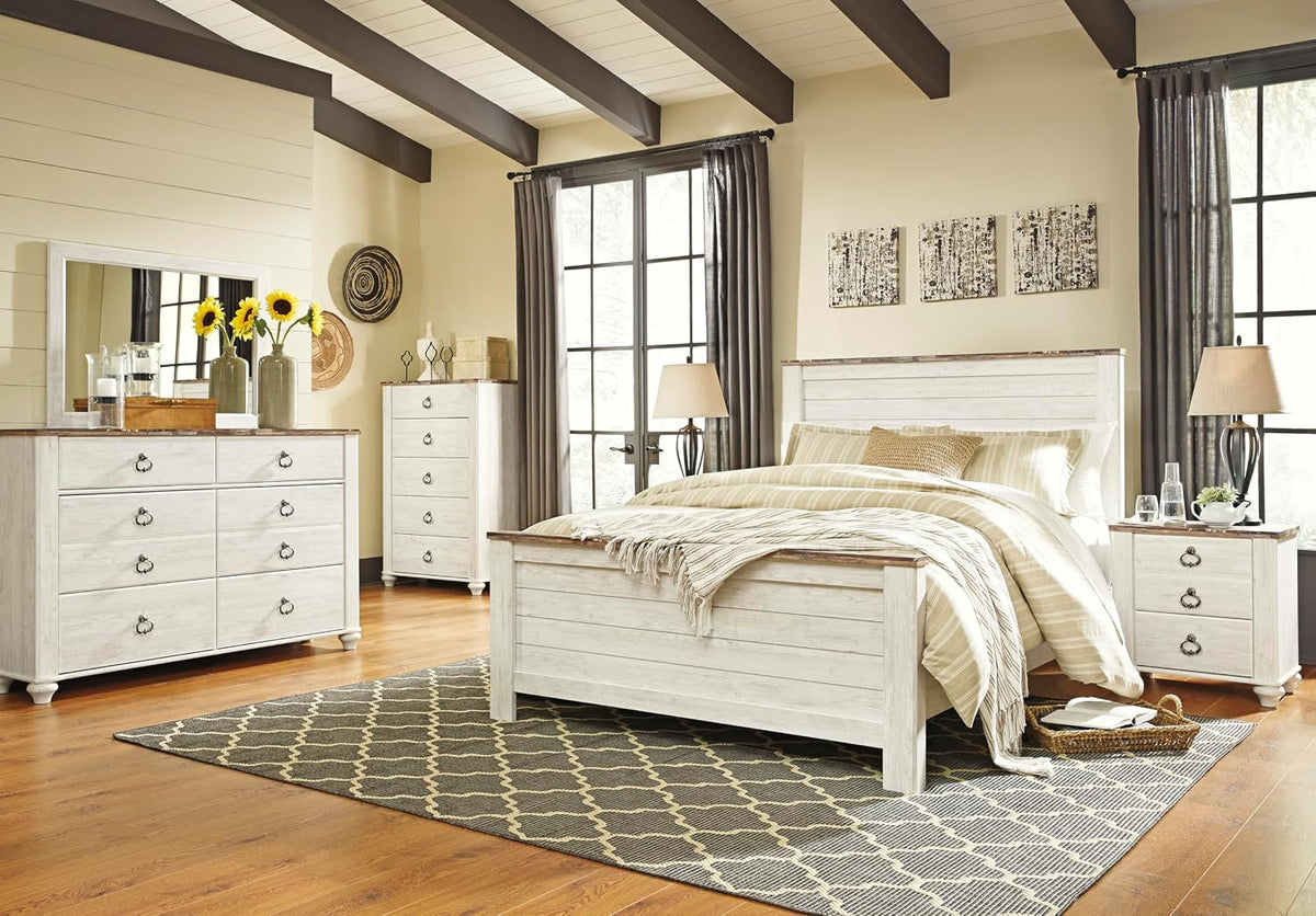 Signature Design by Ashley Willowton 6-Drawer Coastal Dresser, Whitewash | 6 drawer capacity, Coastal farmhouse style, Textured whitewash finish, Driftwood plank effect top, ASTM F 2057 compliant