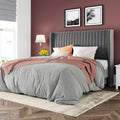 Allewie Queen Size Velvet Bed Frame/Vertical Channel Tufted Wingback Headboard/Upholstered Platform Bed/Strong Wooden Slats/No Box Spring Needed/Easy Assembly/Grey