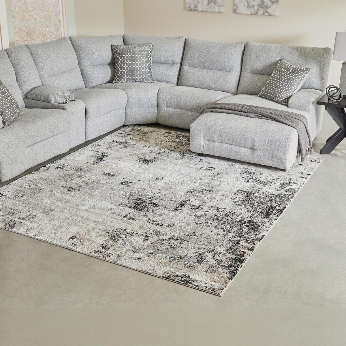 Signature Design by Ashley Langwell 8' x 10' Area Rug, Black & Gray | 100% polyester fabric, Natural jute backing, 9 mm medium pile, Contemporary modern style, Living room and bedroom use