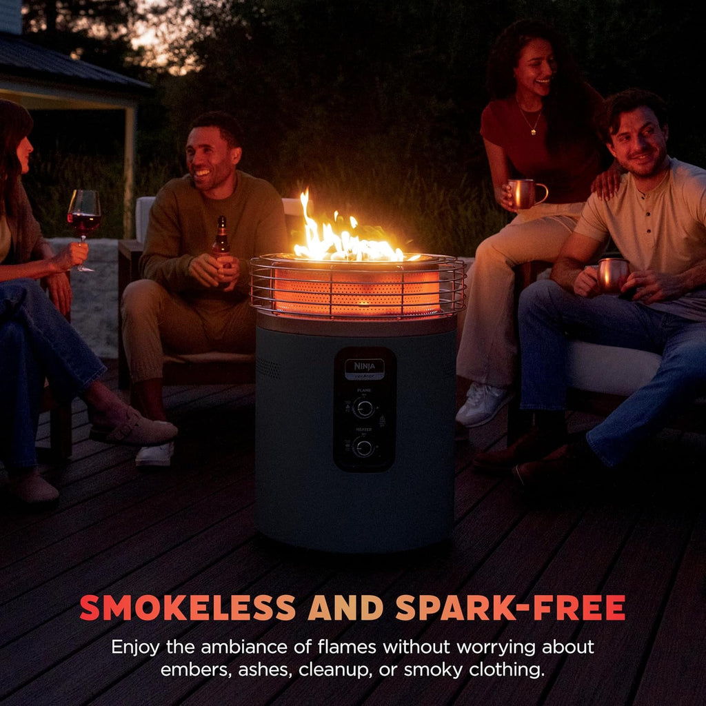 Ninja Fireside360 Fire Pit & Heater, 80,000 BTU, 3 Modes, Push Start, Gray | Ninja Fireside360 offers flame, heat, or both with up to 80,000 BTUs, hassle-free dial control, and smokeless design