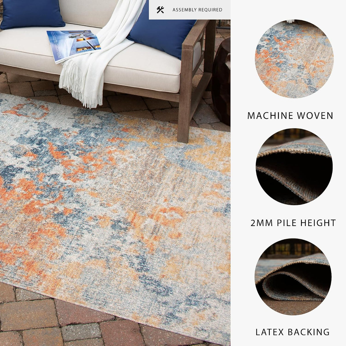 Signature Design by Ashley Wraylen 8 x 10 Low Pile Boho Abstract Rug, Orange & Blue