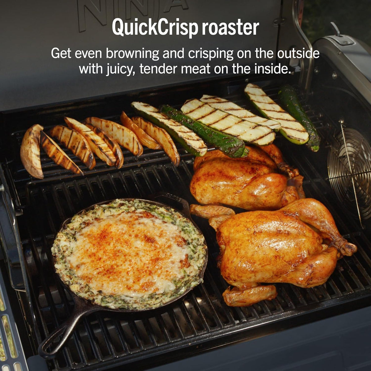 Ninja FlexFlame Grill & Smoker, Electric & Propane, 5-in-1, Blue, PG301BL | Ninja FlexFlame is a 5-in-1 grill, smoker & griddle with precise 200-600°F control, fitting 3 chickens or 4 rib racks