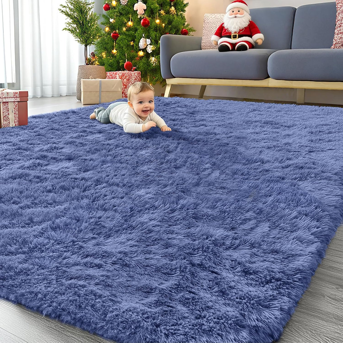 OLANLY Beige Round Rugs for Bedroom - Machine Washable, 4 ft Circle Area Rugs for Living Room, Soft and Fluffy Shaggy Carpet for Teen Girls and Boys, Nursery Rooms, Dorms, Home Decor Aesthetic