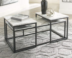 Signature Design by Ashley Donnesta 3 Piece Nesting Coffee Table Set | Space saving design, Decorative laminate over engineered wood, Faux Carrara marble pattern, Black powder coated metal