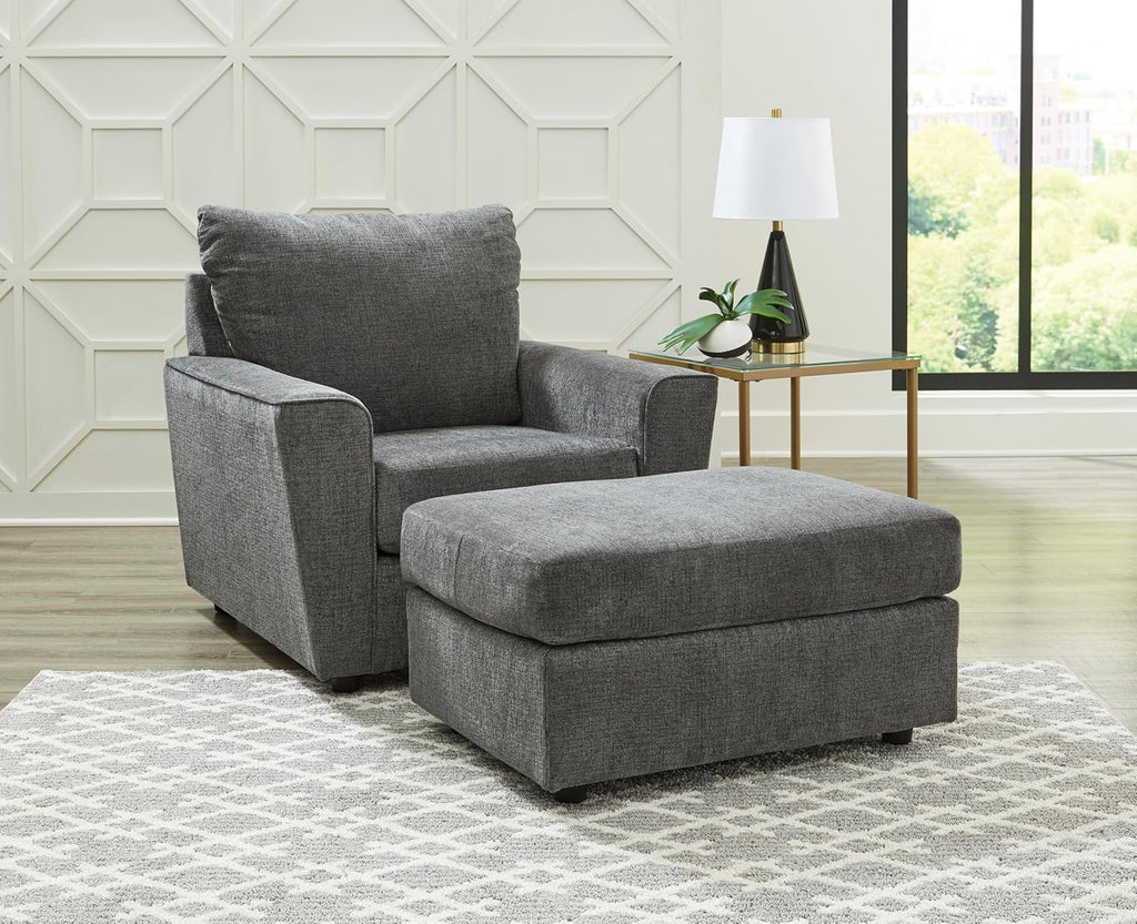 Signature Design by Ashley Stairatt Upholstered Accent Chair, Gravel Gray | 100% polyester fabric, Smooth platform foundation, 38 in width, Attached back and loose seat cushions, Flared arms