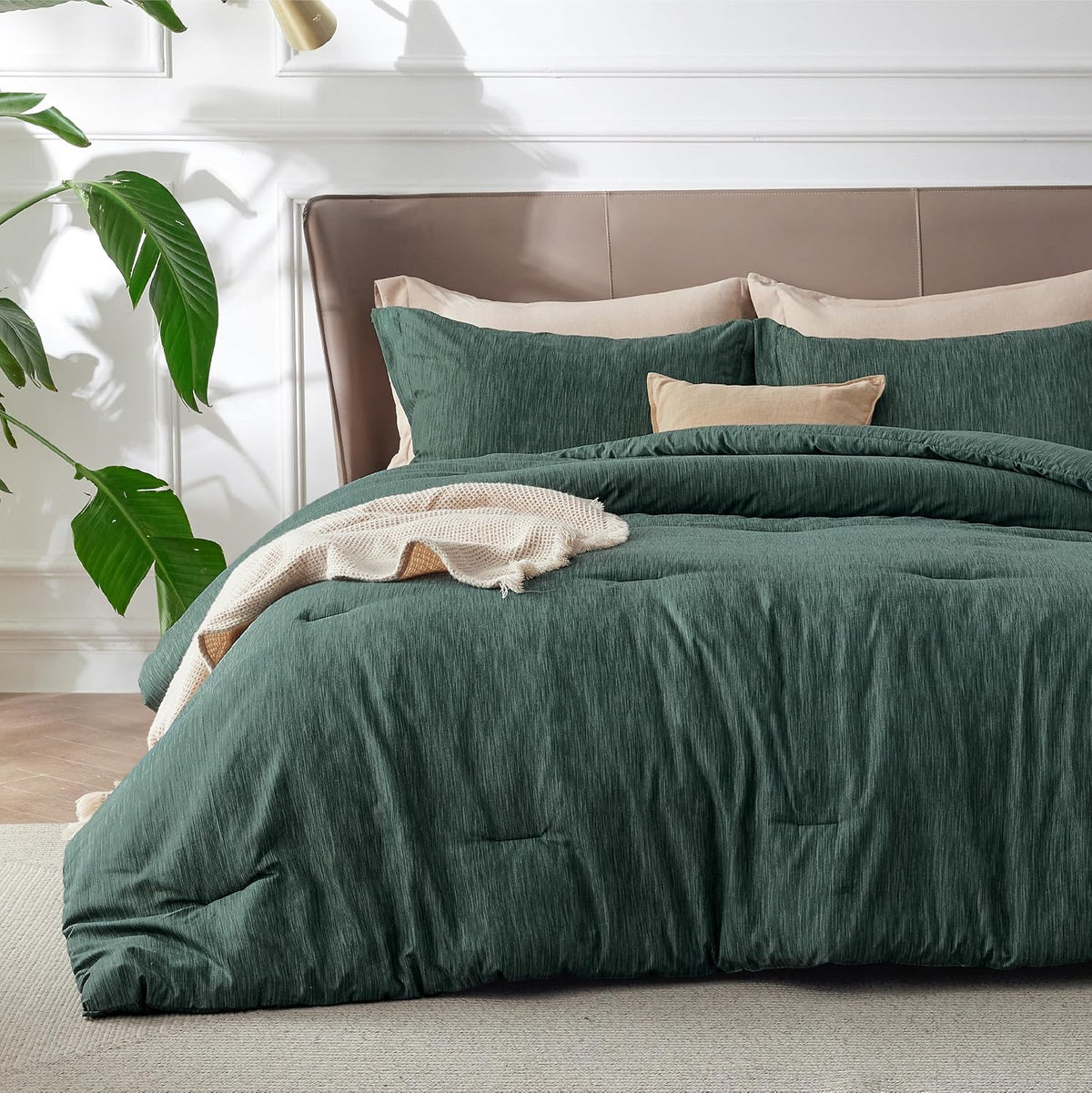 Bedsure Queen Size Comforter Sets, Beige Cationic Dyed Bedding Set 3 Pcs