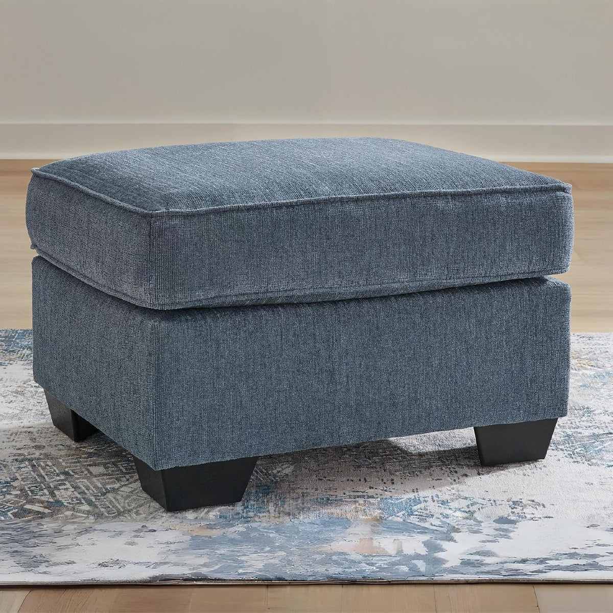 Signature Design by Ashley Ottoman, Cashton Blue Rectangular Foot Rest | 100% polyester Janiere chenille, Crosshatched weave, Ottoman foot rest, Firm foam cushion, Sturdy reinforced frame structure