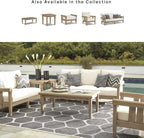 Signature Design by Ashley Wood Outdoor Coffee Table, Grayish Brown | Weather resistant eucalyptus wood, 5-step protective coating, Slatted top sheds rainwater, 50-in width, Gerianne Series