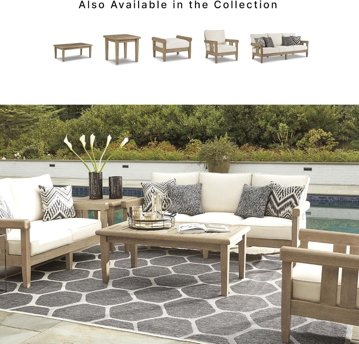 Signature Design by Ashley Wood Outdoor Coffee Table, Grayish Brown | Weather resistant eucalyptus wood, 5-step protective coating, Slatted top sheds rainwater, 50-in width, Gerianne Series