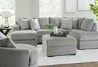 Signature Design by Ashley Square Ottoman with Storage and Cup Holders | Cement gray 100% polyester velvet, No assembly required, Faux wood legs, Casselbury Series
