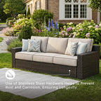Signature Design by Ashley Coastline Bay Outdoor Patio Sofa, Rust-Free Aluminum Frame, Resin Wicker and Nuvella Fabric, Casual Seating for Sunroom or Deck, Brown and Beige