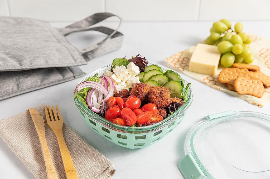 Ello DuraGlass Food Storage Glass Lunch Bowl - Meal Prep Container with Silicone Sleeve and Airtight Lid, 5 Cup, Yucca