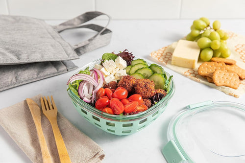 Ello DuraGlass Food Storage Glass Lunch Bowl - Meal Prep Container with Silicone Sleeve and Airtight Lid, 5 Cup, Yucca