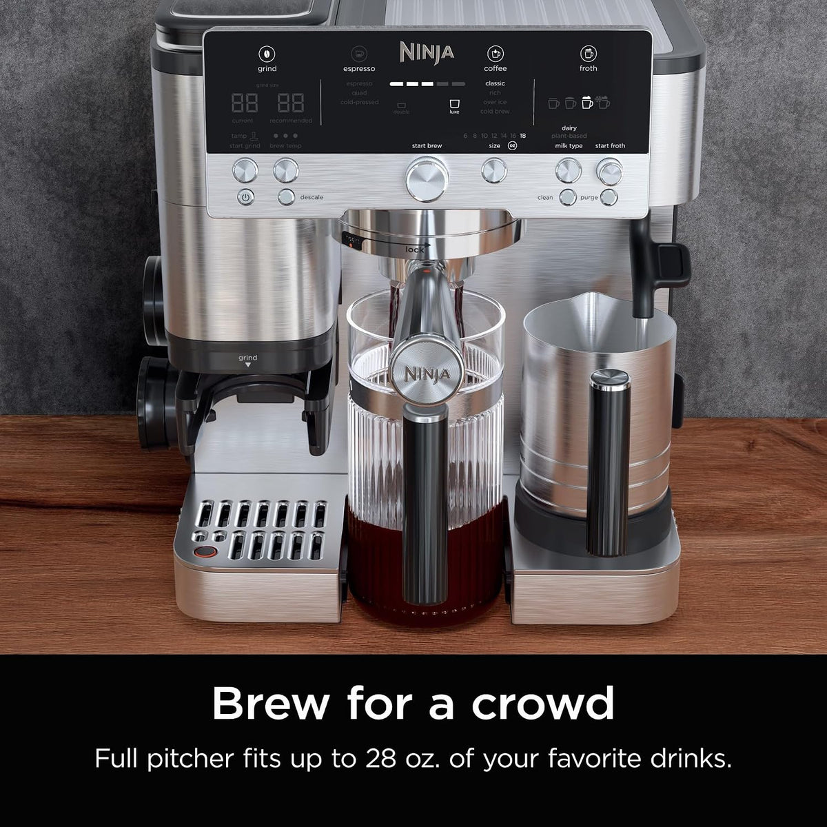 Ninja Luxe Café 28 oz. Shareable Pitcher, Hot or Iced, XSKSHRBLEPTCHR | for Espresso and Coffee, Glass Carafe, Espresso Machine Accessories