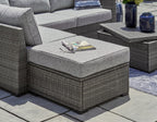 Signature Design by Ashley Petal Road 4-Piece Outdoor Patio Furniture Set, Modular Loveseat Sectional with Storage Table, Rust-Free Aluminum and Resin Wicker, Ideal for Backyard Seating, Gray