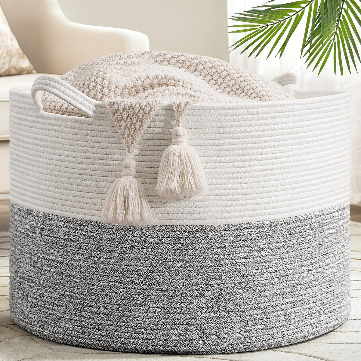 Goodpick Woven Rope Basket for Blankets Fit Nursery & Living Room, 45L