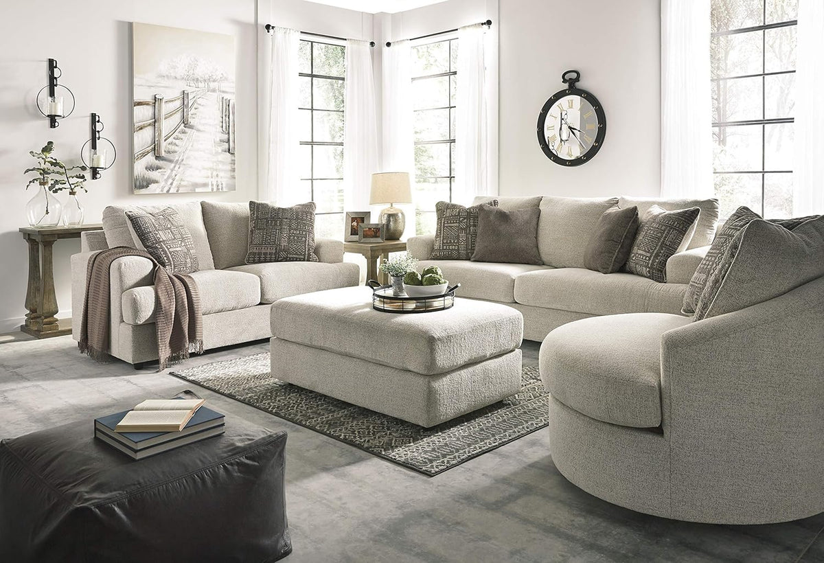 Signature Design by Ashley Soletren Oversized Ottoman, Stone | Plush stone beige chenille upholstery, Wood and engineered wood frame, 48-inch rectangular living room footprint